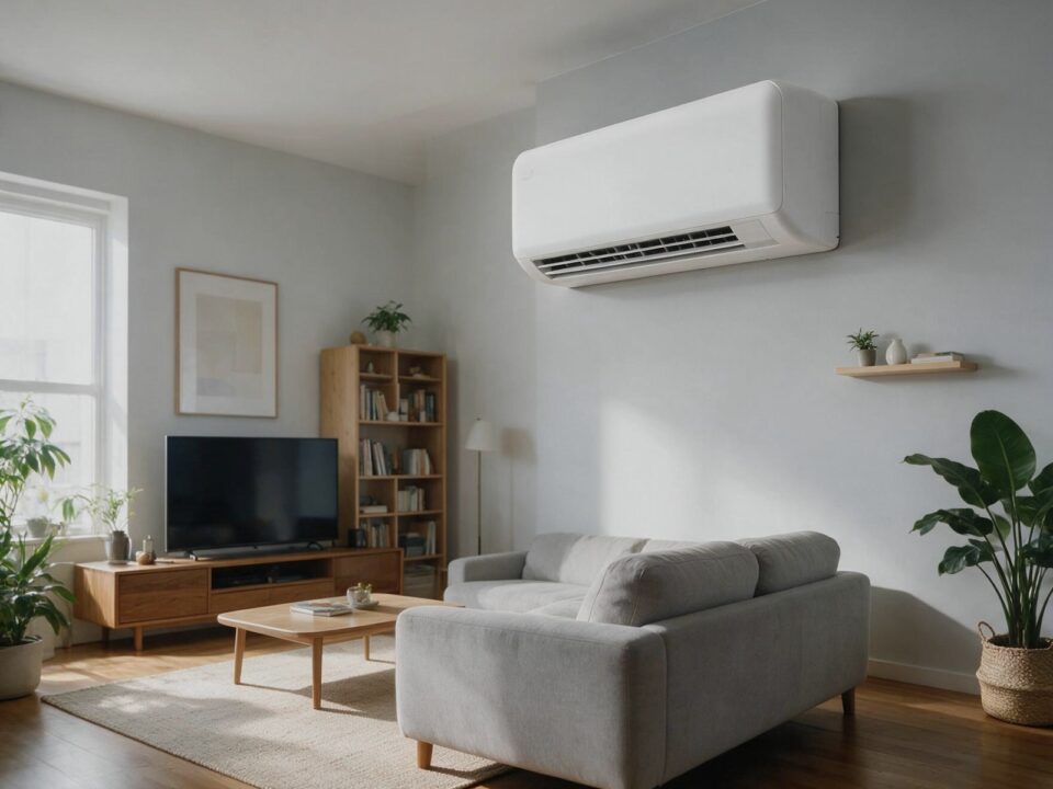 Klimatyzator ścienny w jasnym salonie